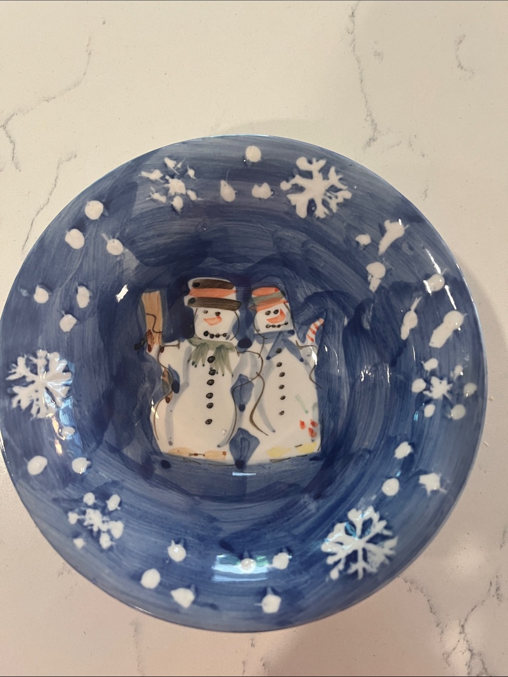 Hand-Painted Blue Snowman Ceramic Bowl